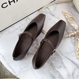 Solid Color quality leather flat shoes woman elegant work shoes mary janes pointy ankle strap women loafers big size