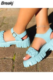 Ladies Leather Sandals 2023 New Summer Rhombus Plaid Sandals Casual Buckle Flat Platform Platform Sandals for