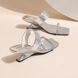 Simple Open-toed Shoes Women Thin Strap Wedge Sandals Square Head Sexy High-heeled Roman Slippers Flip Flops