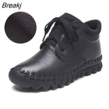 Autumn Winter 100% Genuine Leather Ankle Boots Velvet Handmade Lady Soft Flat Shoe Comfortable Casual Boot Women's