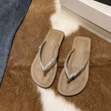Breakj Slippers Women 2025 Summer New Korean Version Of Fashion Outside The Water Drill Clip Flat And Beach Cool