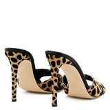 Ladies High-Heeled Single Shoes Large Size Horse Hair Leopard Pattern Slippers Exposed Toe Dew Heel