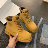Women's Ankle Boots Platform Footwear with Laces Combat Booties Work Lace-up Chunky Short Shoes for Woman Punk Style Pu Hot