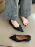 Breakj New French Gentle Wind Bow Single Shoes Shallow Commute Versatile Pointed Fairy Temperament Flat Shoes
