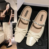 Breakj Jane Shoes Women 2025 Spring And Summer New French Bow Water Drill Side Cool Drag Head Thick And Slippers