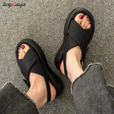 2023 Summer Women platform Sandals High Platform Leather Flip Flops Beach Comfort Casual Thick Bottom Slides Sandals