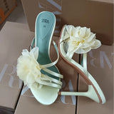 Breakj Home 2025 Summer New Black Fairy Wind Flowers Toe French Temperament High-Heeled Sandals