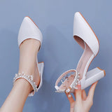 Breakj Cm Thick Heel Sandals Beaded Sous-Suded Women's Shoes Spring Women's Shoes Light-Mouthed Fashion Thick Heel