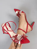 Breakj Women's Round Head Three-Dimensional Flowers Paint And Fine High Heel Sandals Women's Shoes Elegant