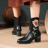 New Boots Women Ethnic Flower Embroidery Autumn Winter Women Ankle Boots High Heels Boots Comfy Ladies Shoes Botas De