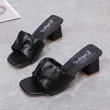 Breakj The Home Two Wearing Slippers Women 2025 Spring And Summer Square Head Thick Heel New Women's Shoes Folded