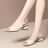 Summer Woman Sandals Open Toe Pumps Back Strap Mid Heels Shoes Peep Toe Ladies Shoes Classical Dress Sandalias Mujer