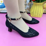 Women's Pumps Spring Summer Elegant Medium Heel Shoes Hollow Mesh Breathable High-heeled