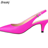 5cm Low Heels Casual Back Empty Buckle Red Wedding Daily all-match Sandal Shoes Pointed High Large Size