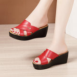 Women Wearing Sloping Sandals Summer 2023 New Thick-Soled Waterproof Platform One-Word Fishmouth 4143 Large Women's