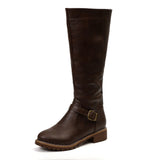 Winter New Large Belt Buckle Low-Heeled High-Heeled Boots Side Zipper Knight Boots Martin