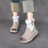 Breakj Velvet Snow Boots Winter Thick Cotton Boots Girl Retro Color Layer Kraft High Help Short Boots Plus