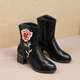 New Boots Women Ethnic Flower Embroidery Autumn Winter Women Ankle Boots High Heels Boots Comfy Ladies Shoes Botas De