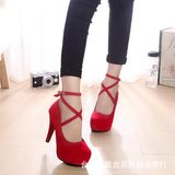 Breakj And Autumn 2024 New High-Heeled Shoes Large Fashion Velvet Waterproof Table Women's Shoes Tied With Thick Soles Single Shoe
