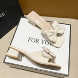 New Slippers Women 2024 Trend Sexy Large Size Square Toe Thin Heels Shoes Ladies Casual Slippers Heel