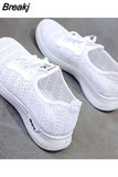 Style Casual Women's Sports Vulcanize Shoes Mesh Breathable Flying Woven Soft Sole Walking Platform Sneakers Women Tennis