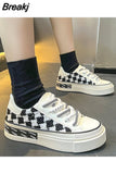 Autumn New Women's Flat Sneakers Plaid Women's Platform Casual Breathable Shoes Lace Up Vulcanized Shoes Tenis
