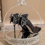 for Woman 2023 Stilito Silver Women's Summer Footwear Wedding Bride Shoe Rhinestone Pointed Toe Super High Heel Diamond