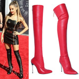 Breakj Autumn And Winter New Fashion Solid Color Fine High With Metal After Zipper Over The Knee Boots