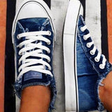 Canvas Shoes New Fashion Lace Up Denim Fabric Ladies Casual Shoes Larged-Size 35-43 Running Female Spring Trendy