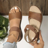 Breakj Retro Casual Roman Style Round Head Sandals Women's New Hollow Pattern Breathable Flat With Magic