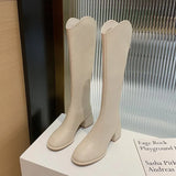 New Long Leather Boots Female Fairy Wind Casual 43 Plus Size High Heel Knight Boots Korean Version Of Leather Face High Boots