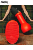 Red Knee High Boots Round Toe Balloon-Like Slip on Women'S Casual Boots 2023 New Design Solid Party Runway Shoes