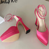 Fashion Brand Satin Platform Wedges Women Pumps Crystal Ankle Strap High Heels Spring Summer Female Casual Chunky