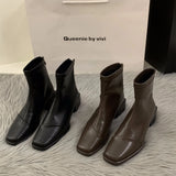 Heel Square Head Thin Boots Ankle Boots Women's Shoes 2024 New Autumn And Winter Korean Small Ankle Boots Martin