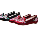 Breakj Shoes Single Shoes Ethnic Style Embroidered Cloth Shoes Spring And Autumn Bright Silk Cloth Muller Women's Single