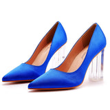 Breakj Cm Crystal Transparent Square Heel Pointed Shoes Bridal Shoes Silk Satin Dress Dress Shoes Wedding