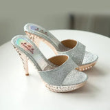 Women Sandals Rhinestone Women Shoes Sexy High Heels Shoe Ladies Sandalias Gold Silver Women Slippers Heeled Sandals