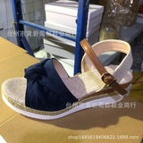 Breakj New Fish Mouth Bow Buckle Thick Bottom Slope Sandals Women's Large Size Hemp Rope Bottom Flat Bottom Women