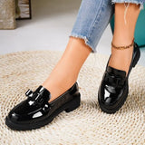 Leather Paint Happy Shoes 2025 New Face Tuxedo And Retro Large-Size Fashion Casual Single