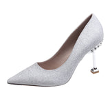 Heels Women Stilettos Elegant Sexy Nude Dress Shoes Bridal Stripper Party Gold Silver Luxury Pearl Pointed Toe