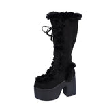 Breakj Lolita Winter Women's Snow Boots Waterproof Desk High Heeled Lavet Women's Shoes Furt Warm