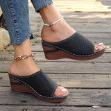 Breakj New Women's Slope And Thick Bottom Slippers Large-Size Pure Color Fish Mouth Slope And High-Inctase Leisure
