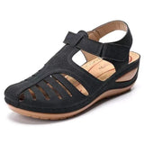 Breakj Summer New Large-Size Hole Shoe Bag Head Retro Sandals Magic Sticker Hollow Slope And Round Head Women's