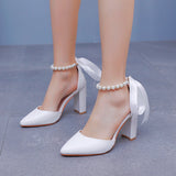 Breakj Cm Coarse Heel Sandals Mary Jane White Wedding Large-Size Sandals 42 Yards High Heels Spring And Summer Sandals