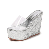New Fashion Simple Casual Sequins High Heel Wedge Platform Platform Platform Women's Singles