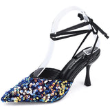 Shiny Sequins High Heels Pumps Women Elegant Pointed Toe Party Wedding Shoes Woman Cross Strap Stiletto Heel Shoes