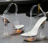 34-43 Nightclub LED Light High Heels Sandals Luminous Shoes Catwalk Pole Dancing Shoes Crystal Clear Platform
