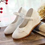 Breakj Heels Single Shoes Spring And Autumn Knot Plate Jacquard Cotton Plain Color Mother Cloth Shoes Women's