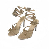 Breakj Snake-Shaped Winding Fine Heel Sandals Women 2025 Spring New Round Head Toe With Bow High