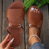 Breakj 2025 Summer New One-Word Slippers Women Solid Color Woven Beach Slippers